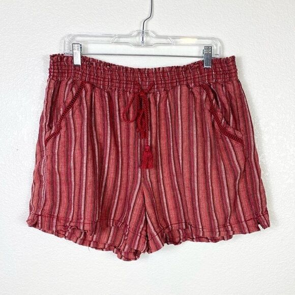 Briggs Red Linen Blend Drawstring Waist Boho Shorts - Picture 1 of 4